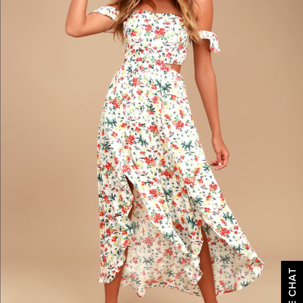 Lulu’s “Easy on the eyes cream floral midi dress”